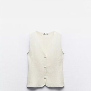 Zara Basic Knit Fitted Button-Up Vest